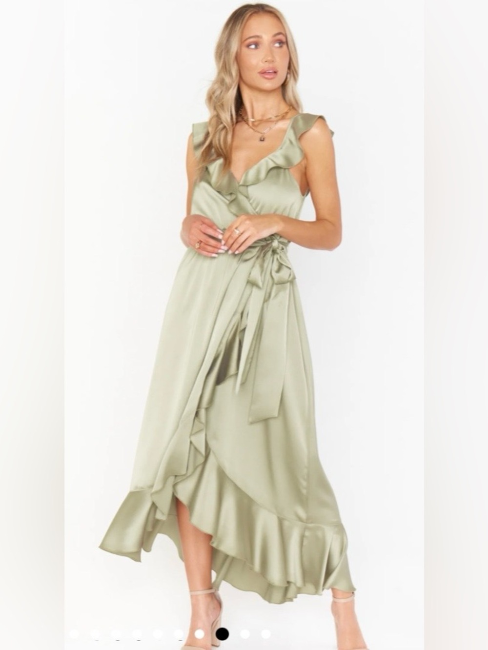 Show Me Your MuMu Satin Ruffle Wrap Dress - Sage